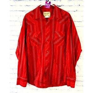 Vintage Wrangler Red And Silver Striped Long Sleeve Pearl Snap Shirt Sz Xl
